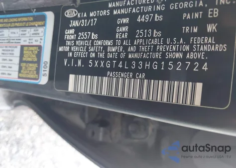 2017 Kia Optima Lx z USA, uszkodzony, nr VIN 5XXGT4L33HG152724